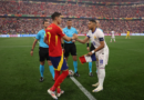 MUNICH, GERMANY – JULY 09: Alvaro Morata of Spain shakes hands with Kylian Mbappe of France as they exchange match pennants prior to the UEFA EURO 2024 Semi-Final match between Spain and France at Munich Football Arena on July 09, 2024 in Munich, Germany. (Photo by Alex Pantling – UEFA/UEFA via Getty Images)