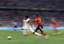 MUNICH, GERMANY – JULY 09: Jules Kounde of France chases the loose ball whilst under pressure from Nico Williams of Spain during the UEFA EURO 2024 Semi-Final match between Spain and France at Munich Football Arena on July 09, 2024 in Munich, Germany. (Photo by Alex Pantling – UEFA/UEFA via Getty Images)