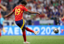 MUNICH, GERMANY – JULY 09: Lamine Yamal of Spain scores his team’s first goal during the UEFA EURO 2024 Semi-Final match between Spain and France at Munich Football Arena on July 09, 2024 in Munich, Germany. (Photo by Boris Streubel – UEFA/UEFA via Getty Images)